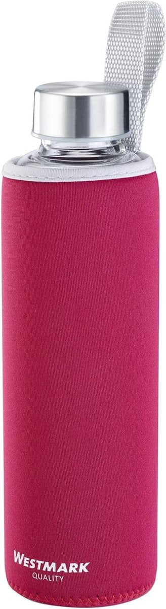 Westmark drinking bottle, with print, incl. protective cover, 550 ml, glass silicone rubber, BPA-free, viva, red silver transparent, 5272226r