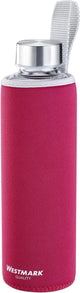 Westmark drinking bottle, with print, incl. protective cover, 550 ml, glass silicone rubber, BPA-free, viva, red silver transparent, 5272226r