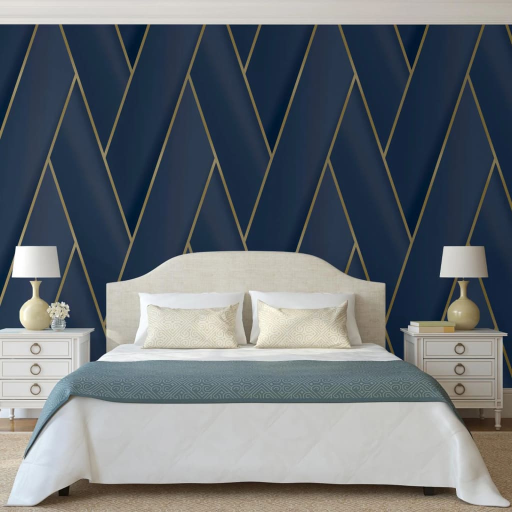 Cubiertas de pared holandesas Papel de pared holandés Fondo de pantalla Geométrico azul y dorado