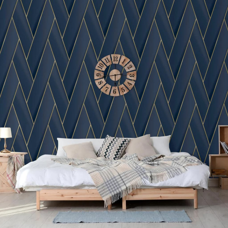 Rivestimenti murali olandesi sfondi orologi blu geometrici blu geometrici e color oro