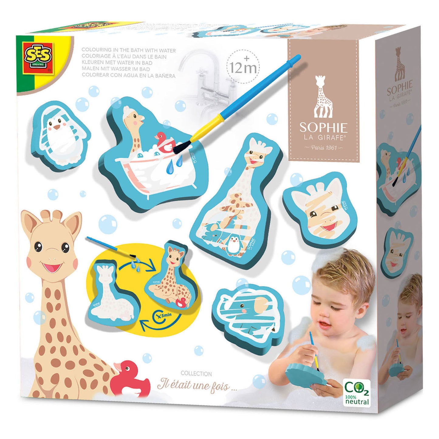 Ses Sophie La Girafe Colori con acqua nel bagno