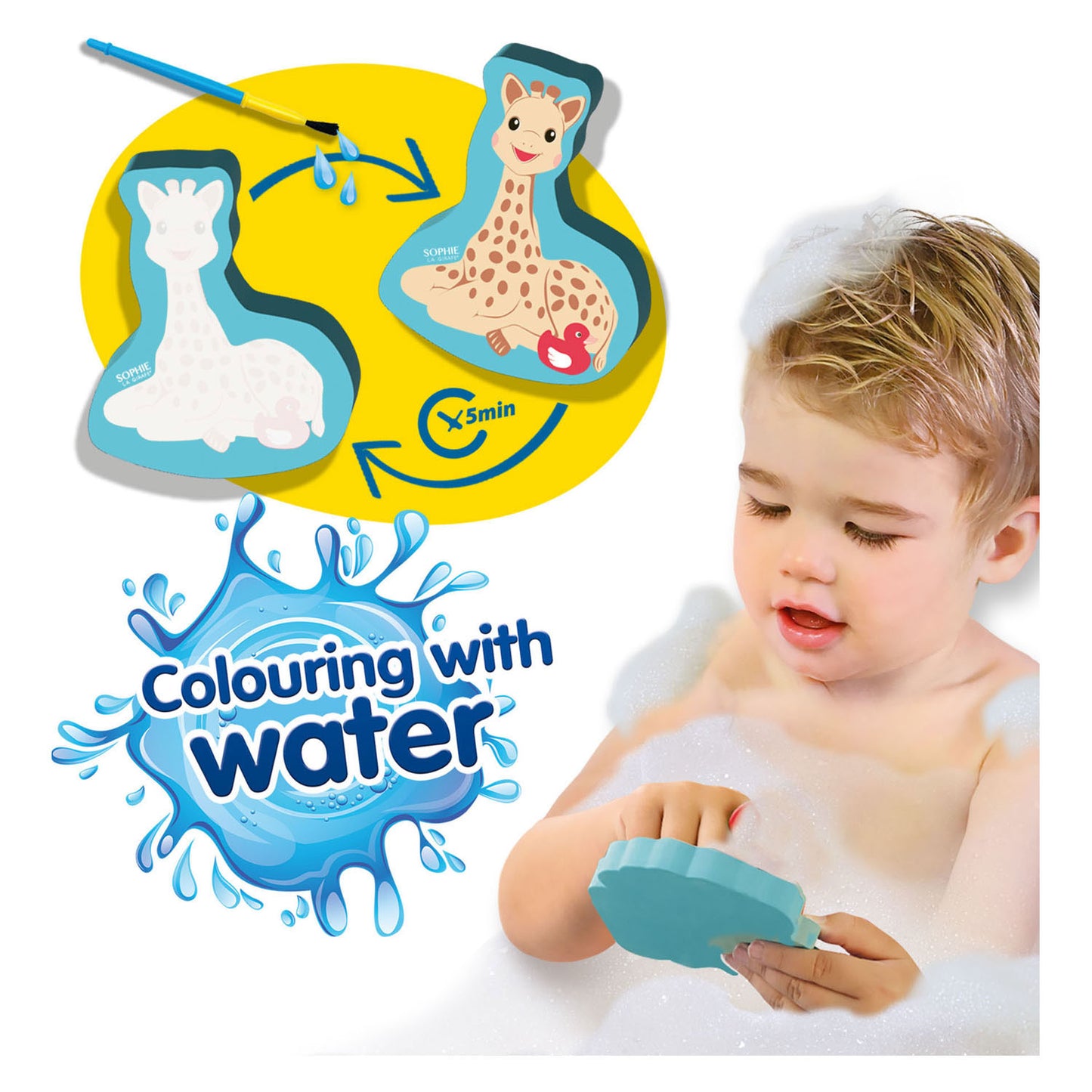 Ses Sophie La Girafe Colori con acqua nel bagno