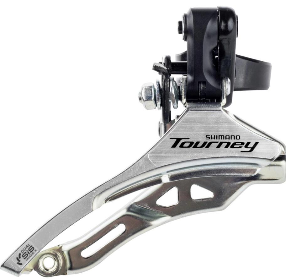 Shimano Voorkerailleur 3 x 6 7 Velocidad 3 x 6 7V Tourney FD-TY300 Down Swing Top Tull High Clamp 28.6 mm 42T (66-69 °)