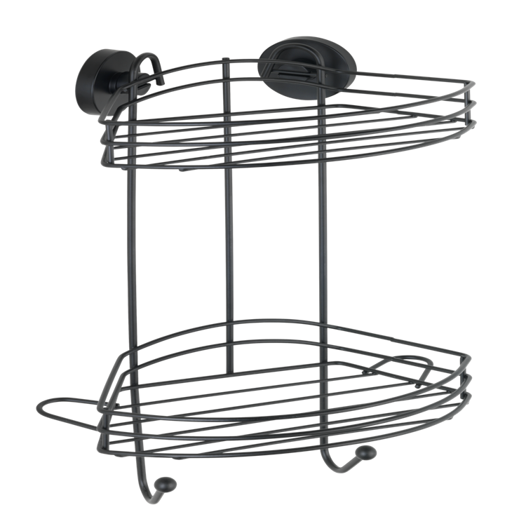 Wenko 1069607 - estante esquinero al vacío de 2 capas negro. | 1 pieza