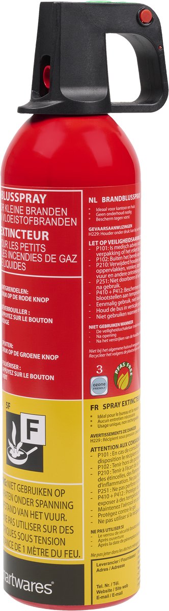Smartwares fex-15371 - spray estinguente 750ml - adatto per auto, roulotte - senza pfas - a+f