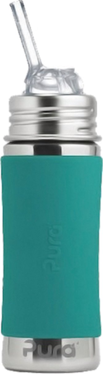 Pura straw bottle 325 ml - drinking bottle - water bottle - plastic-free - dishwasher safe - can be used in 2 ways - medical grade silicone - including silicone straw, travel cap and sleeve - top is interchangeable - versatile - mint