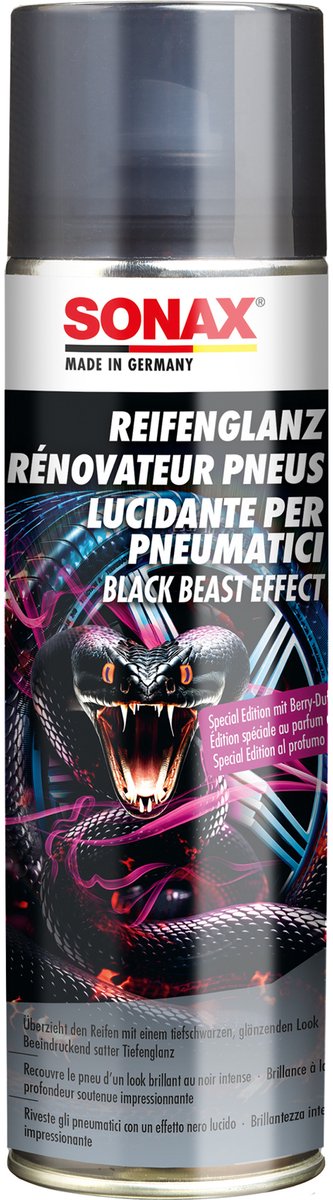 Sonax beast tire shine - deep black glossy finish - spray on, let it work, done! - 500ml