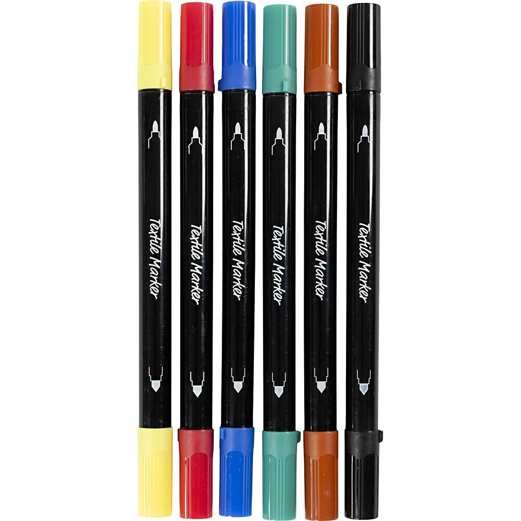 Pennarelli tessili Creative Company, larghezza tratto 2,3 + 3,6, colori standard, 6 pezzi 1 scatola
