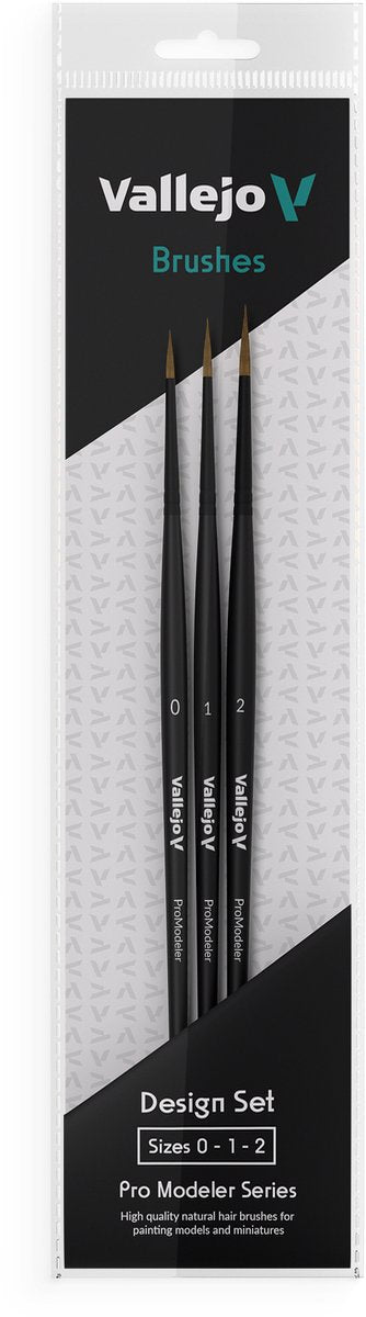Pennello hobby Vallejo - set pennelli design valb01991 - pelo naturale - misure 0 1 e 2 pennello