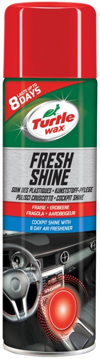 Turtle Wax gl Fresh Shine Fresa – para todas las piezas interiores de plástico – limpia, brilla y tiene efecto antiestático – con agradable aroma a fresa – 500 ml