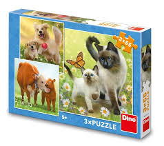 Dinotoys Dino Children's Puzzle con cagnolini e mucche - 3 x 55 pezzi