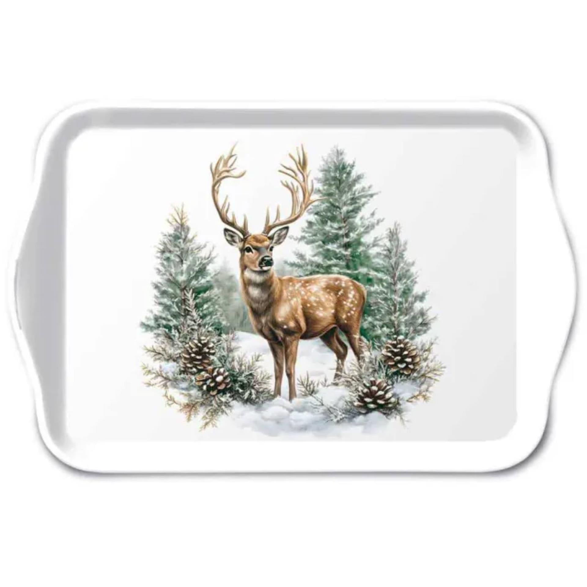 Vassoio Ambiente cervo invernale melamina 13x21 cm bianco