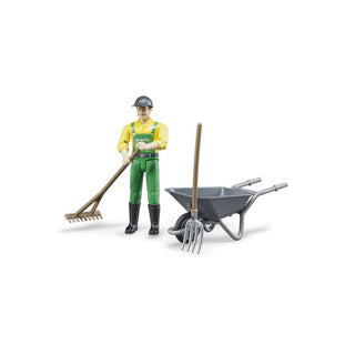 Bruder Bworld Farmer con carretilla y herramientas