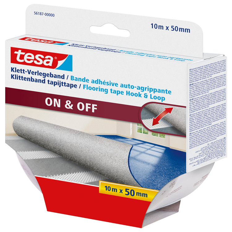 Tesa 1070381 - nastro on off Velcro per tappeti 10m x 50mm | 3 pezzi