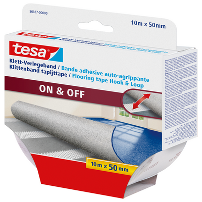Tesa 1070381 - nastro on off Velcro per tappeti 10m x 50mm | 3 pezzi