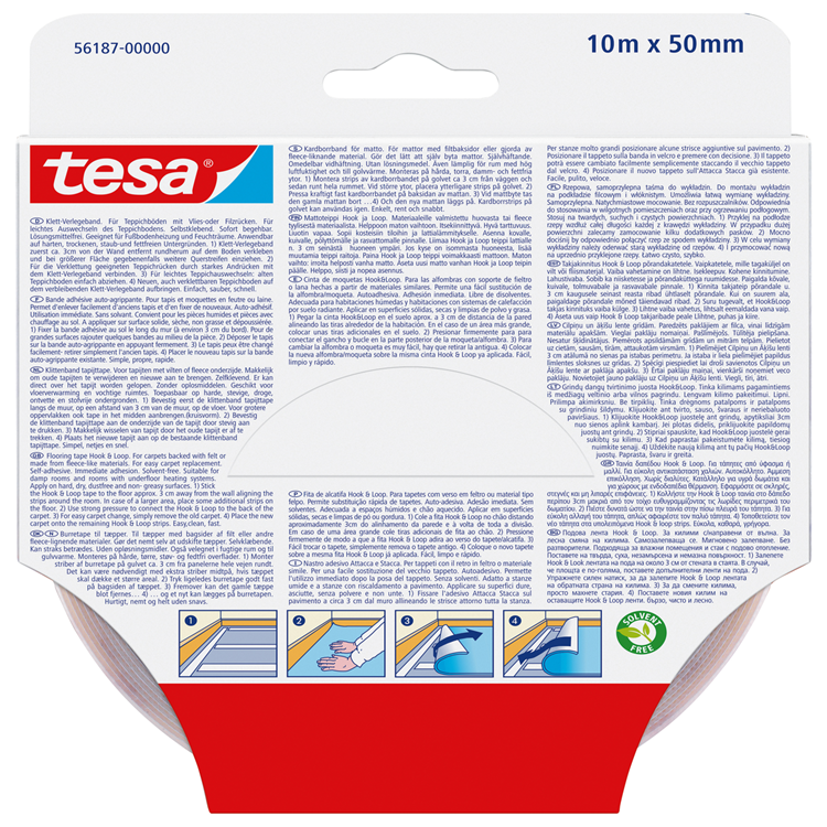 Tesa 1070381 - nastro on off Velcro per tappeti 10m x 50mm | 3 pezzi