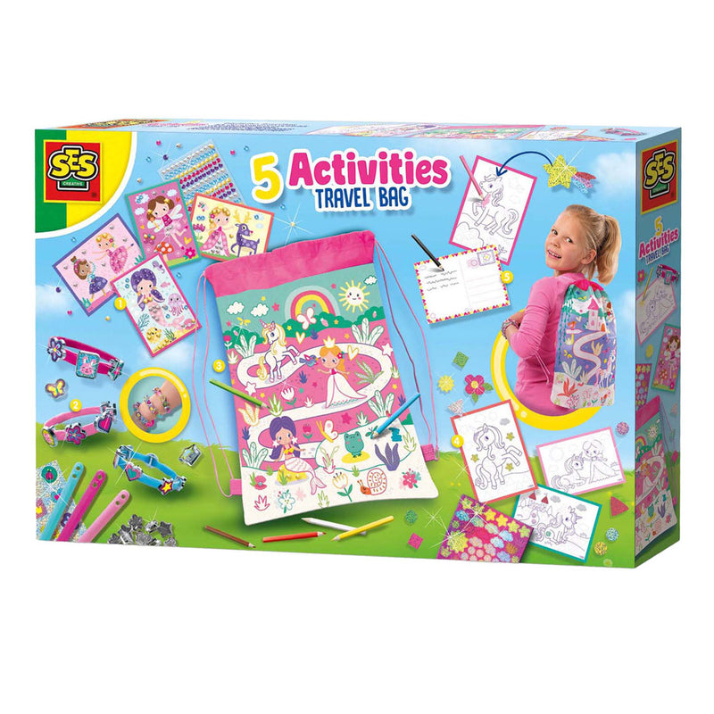 SES 5 actividades en una mochila rosa