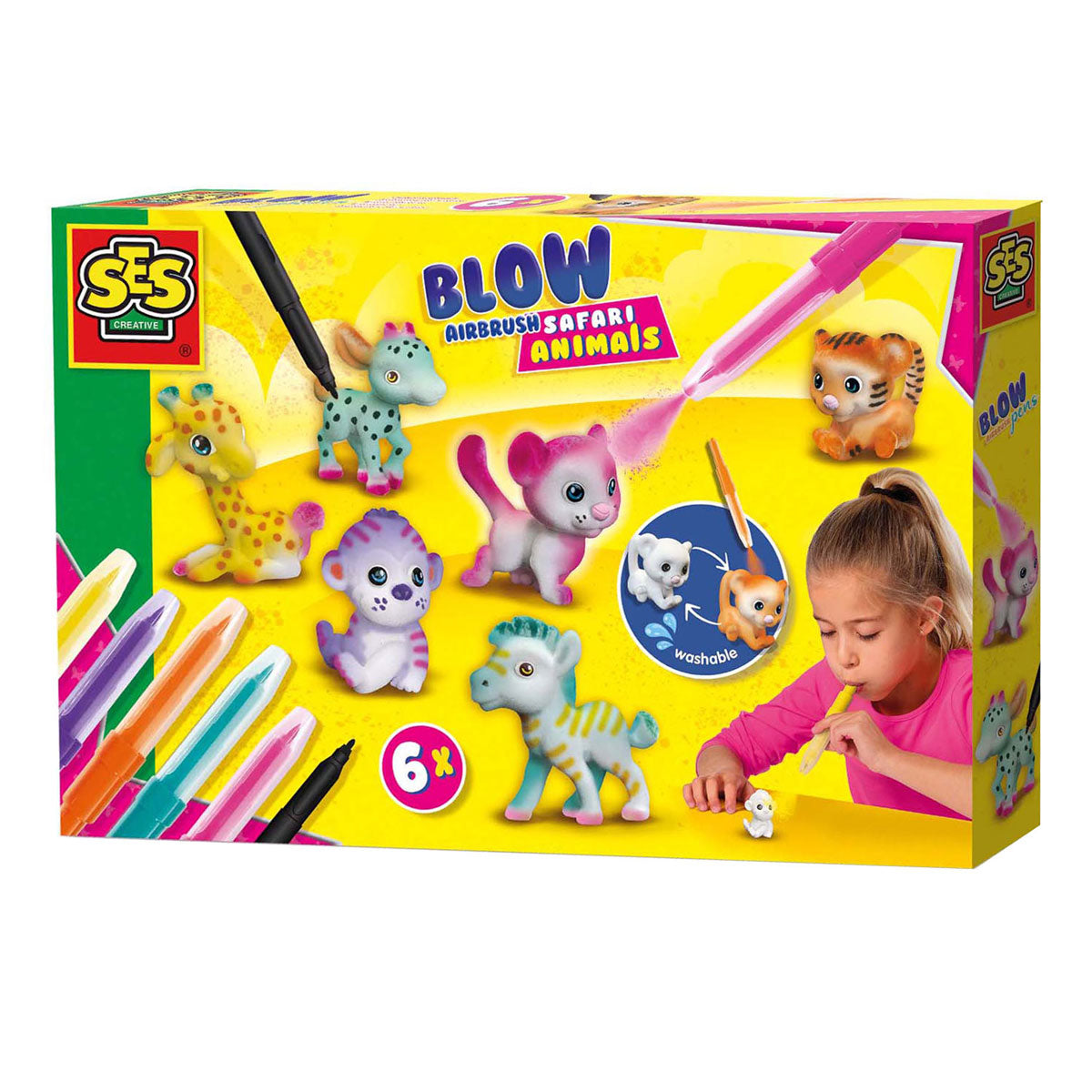 Ses creative ses blow airbrush pens - safari dieren, 6st.