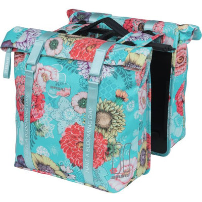 Sacca per biciclette a doppia bicicletta di campo di fioritura di basilico, impermeabile, blu cielo, 35L