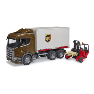 Bruder Scania Super 560R UPS Logistics Truck con Hey