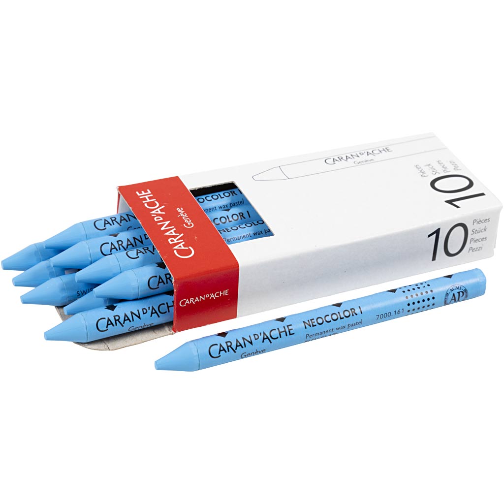 Caran dache caran d'ache neocolor i, l: 10 cm, spess. 8,5 mm, azzurro (161), 10 pezzi 1 scatola