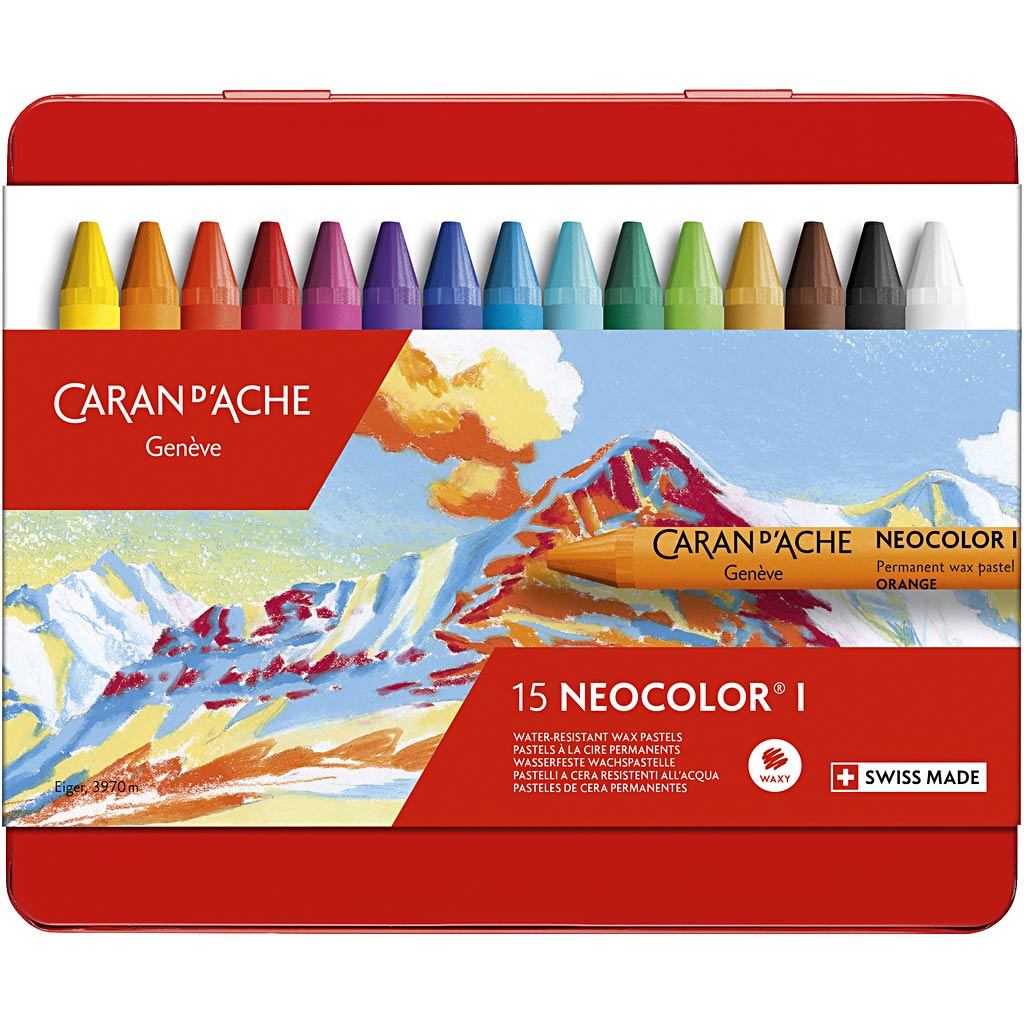 Caran dache caran d'ache neocolor i, l: 10 cm, spessore 8,5 mm, vari colori, 15 pezzi 1 scatola