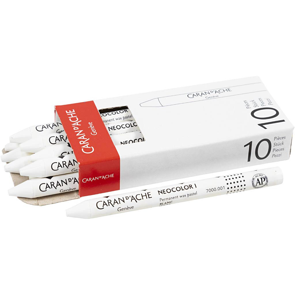 Caran dache caran d'ache neocolor i, l: 10 cm, spess. 8,5 mm, bianco (001), 10 pezzi 1 scatola