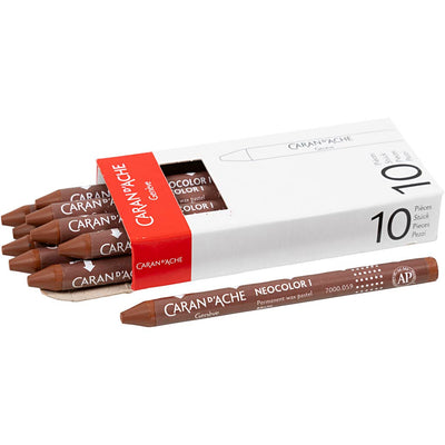 Caran dache caran d'ache neocolor i, l: 10 cm, spess. 8,5 mm, marrone (059), 10 pezzi 1 scatola