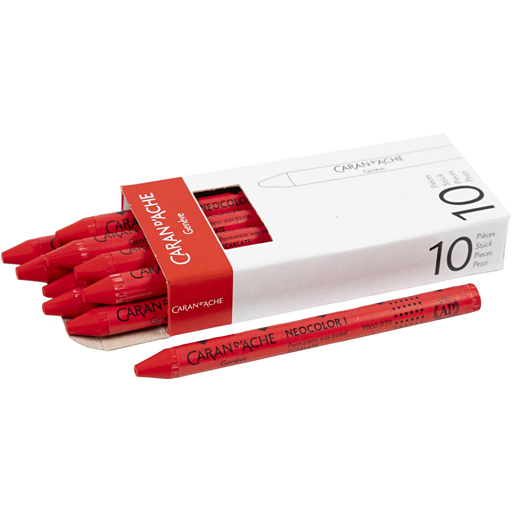 Caran dache caran d'ache neocolor i, l: 10 cm, spess. 8,5 mm, scarlatto (070), 10 pezzi 1 scatola