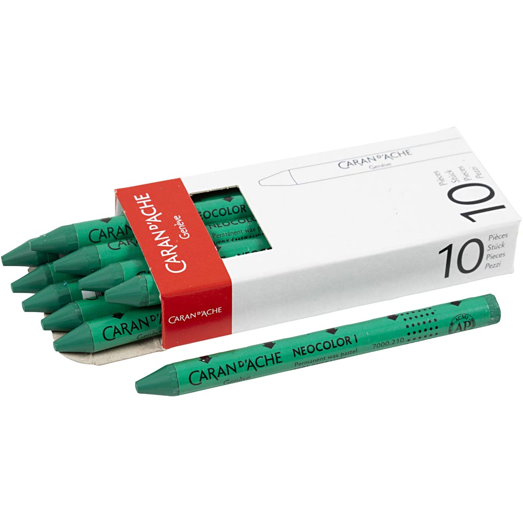 Caran dache caran d'ache neocolor i, l: 10 cm, spess. 8,5 mm, verde smeraldo (210), 10 pezzi 1 scatola
