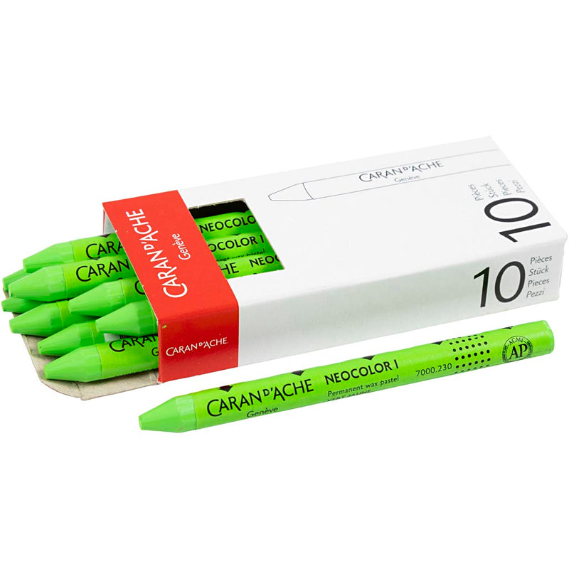 Caran dache caran d'ache neocolor i, l: 10 cm, spess. 8,5 mm, giallo verde (230), 10 pezzi 1 scatola
