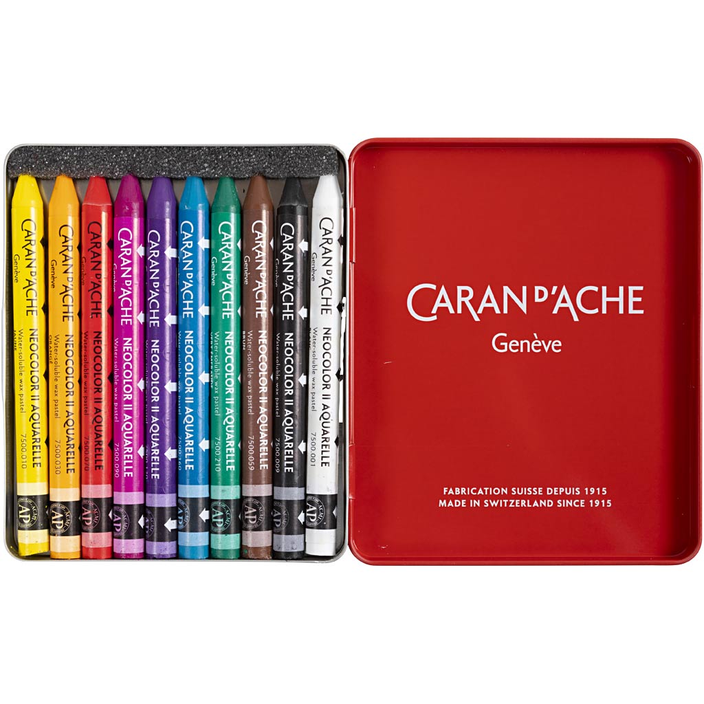 Caran dache caran d'ache neocolor ii, l: 10 cm, spessore 8,5 mm, vari colori, 10 pezzi 1 scatola