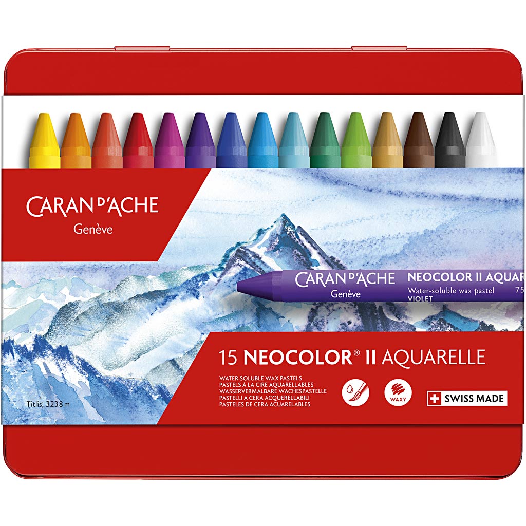 Caran dache caran d'ache neocolor ii, l: 10 cm, spessore 8,5 mm, vari colori, 15 pezzi 1 scatola