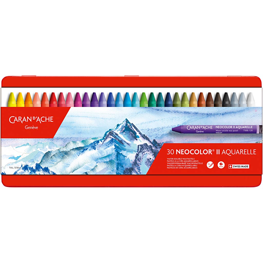 Caran dache caran d'ache neocolor ii, l: 10 cm, spessore 8,5 mm, vari colori, 30 pezzi 1 scatola