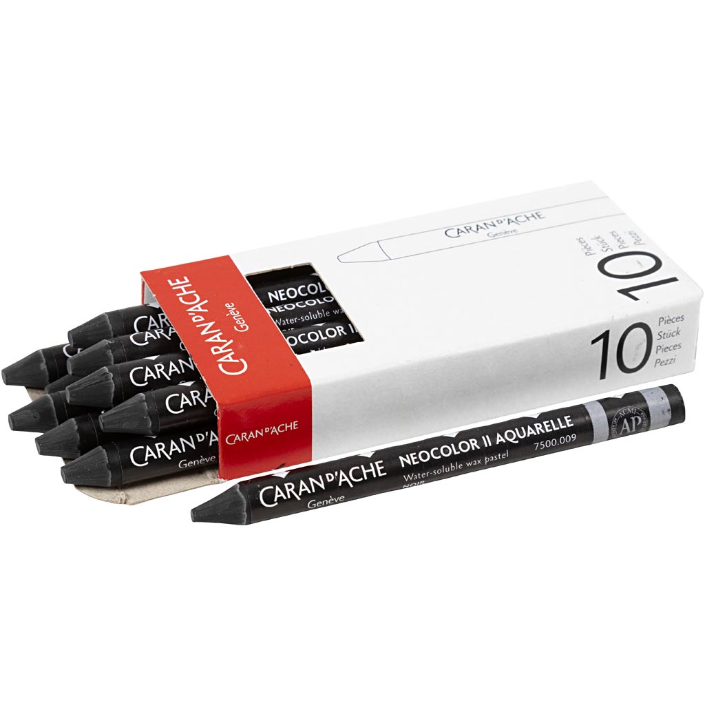 Caran dache caran d'ache neocolor ii, largo: 10 cm, grosor 8,5 mm, negro (009), 10 piezas 1 caja
