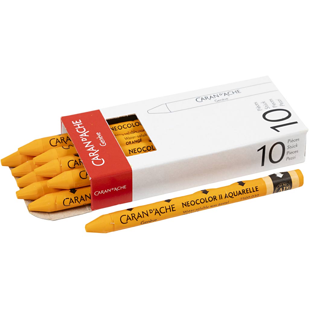 Caran dache caran d'ache neocolor ii, l: 10 cm, spess. 8,5 mm, arancione (030), 10 pezzi 1 scatola
