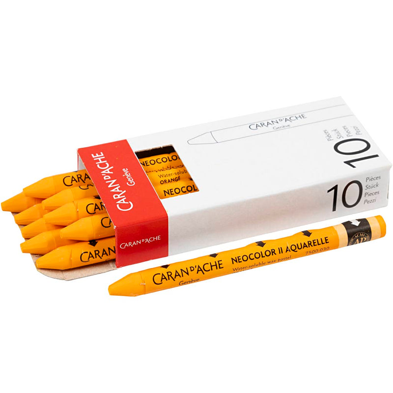 Caran dache caran d'ache neocolor ii, l: 10 cm, spess. 8,5 mm, arancione (030), 10 pezzi 1 scatola