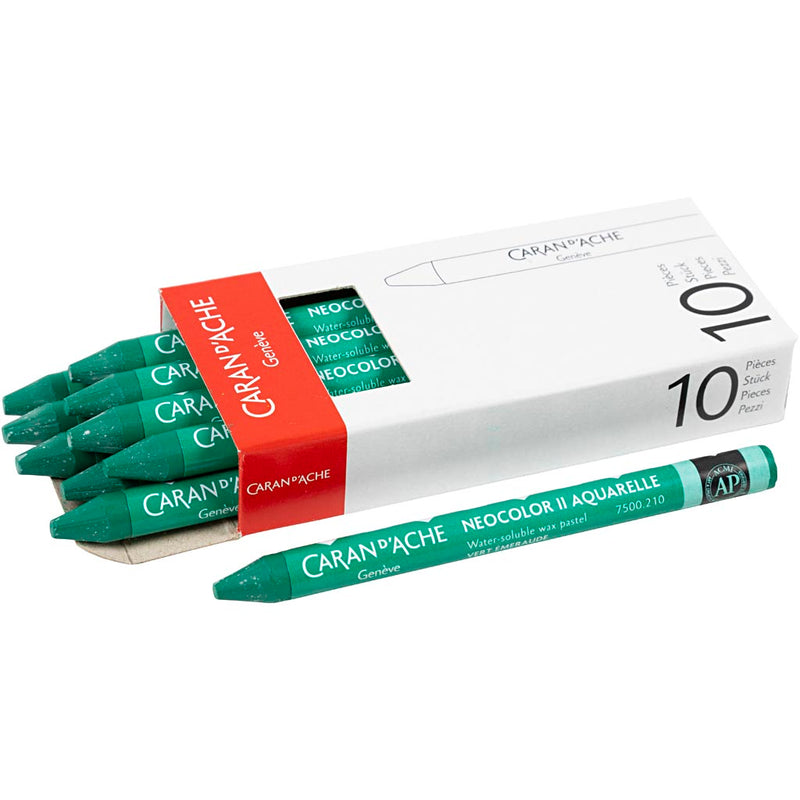 Caran dache caran d'ache neocolor ii, l: 10 cm, spess. 8,5 mm, verde smeraldo (210), 10 pezzi 1 scatola