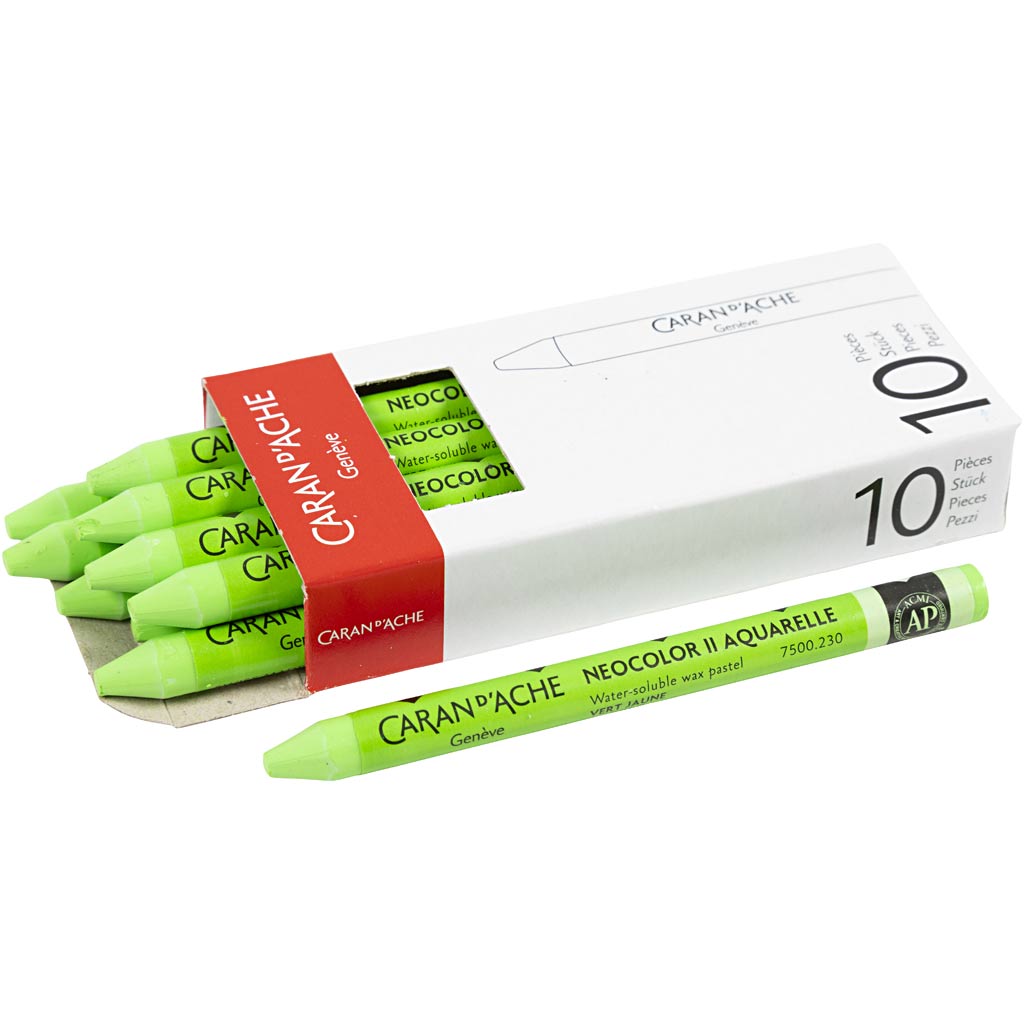 Caran dache caran d'ache neocolor ii, l: 10 cm, spess. 8,5 mm, giallo verde (230), 10 pezzi 1 scatola