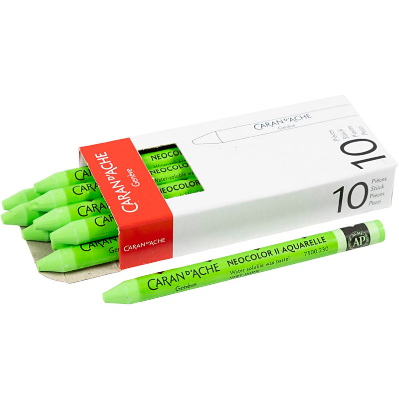 Caran dache caran d'ache neocolor ii, l: 10 cm, spess. 8,5 mm, giallo verde (230), 10 pezzi 1 scatola