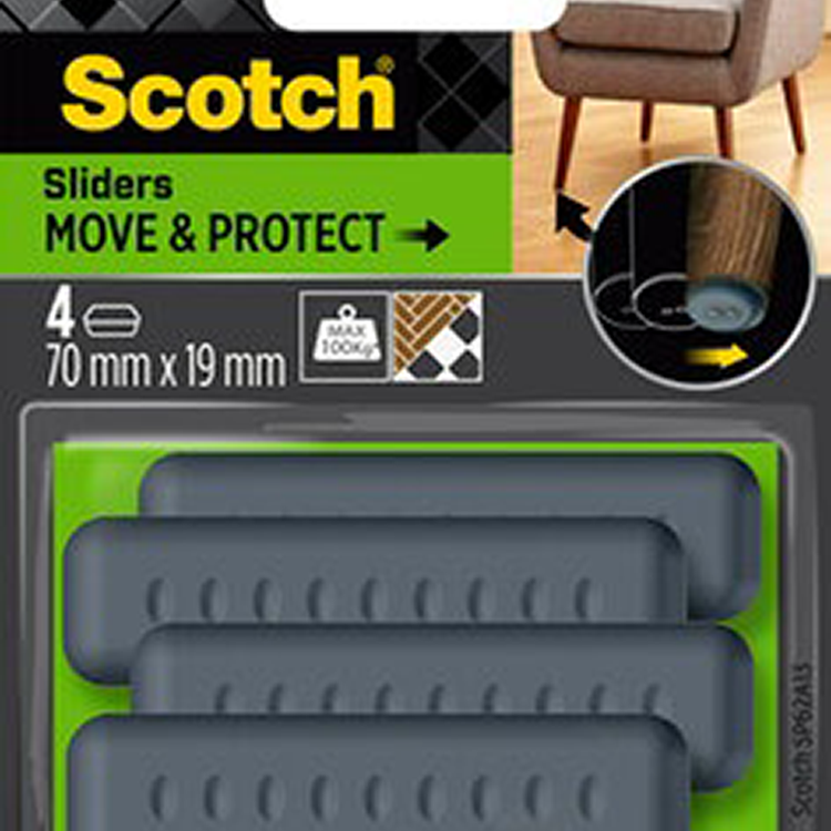 3 m 1070687 - cursori scotch® move protected autoadesivi grigi, 70 mmx19 mm | 5 pezzi