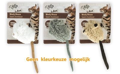 Afp Wooly mouse lamswol met piep en catnip assorti