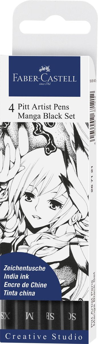 Penna da disegno Faber-castell - penna pitt artist - manga 4 pezzi - nera - fc-267121
