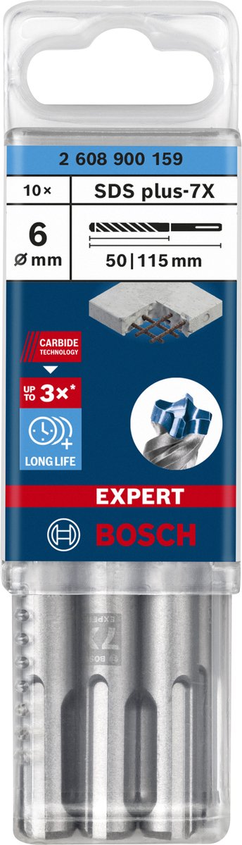Bosch accesorios experto sds plus-7x taladro percutor 6 x 50 x 115 mm - 10 pieza(s) - 2608900159