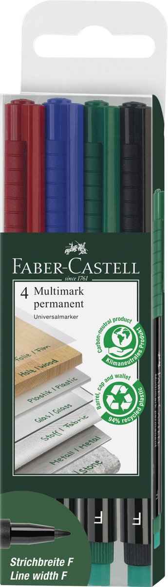 Faber-Castell multimarker - permanent - line width f - 4 pieces - with eraser - fc-151304