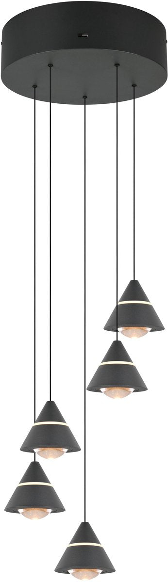Trio romeo - lampada a sospensione - nero opaco - incl. 5x SMD 7 W - montaggio a soffitto - regolabile in altezza in modo continuo - dip - switch - non dimmerabile