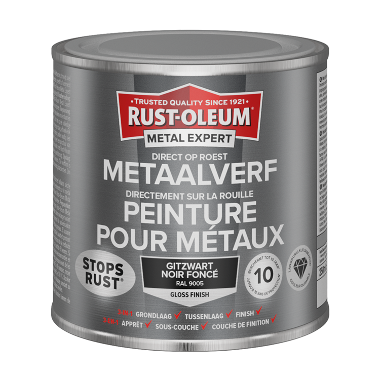 Rust-oleum 1071348 - pintura para metal -hg -ral9005 -250mldirecta sobre el óxido | 1 pieza