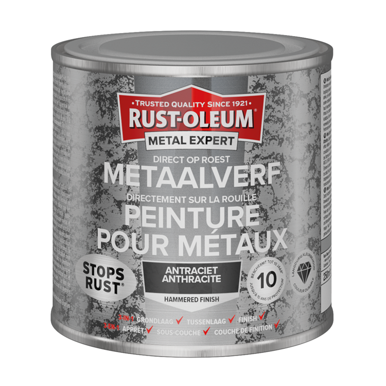 Rust-oleum 1071365 - acabado martillado - antracita - 250ml directamente sobre óxido - pintura para metal | 1 pieza
