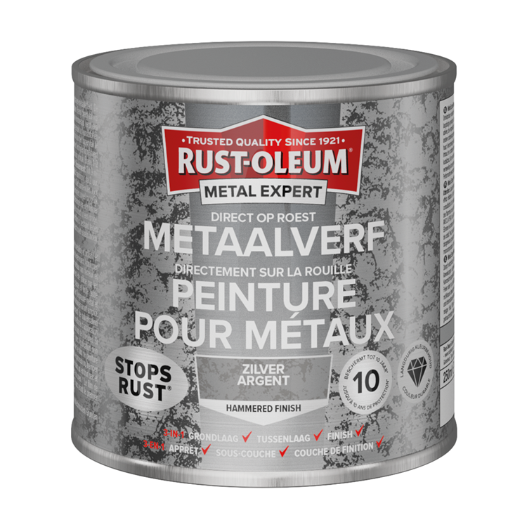 Rust-oleum 1071371 - acabado martillado - plateado - 250ml directamente sobre óxido - pintura para metal | 1 pieza