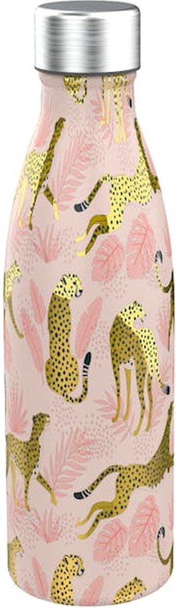 Acsi lunch buddies botella de agua de acero inoxidable 600ml leopardo